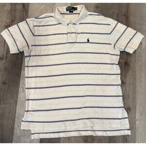 Polo Ralph Lauren Mens M Striped Polo Shirt White Purple Classic Fit